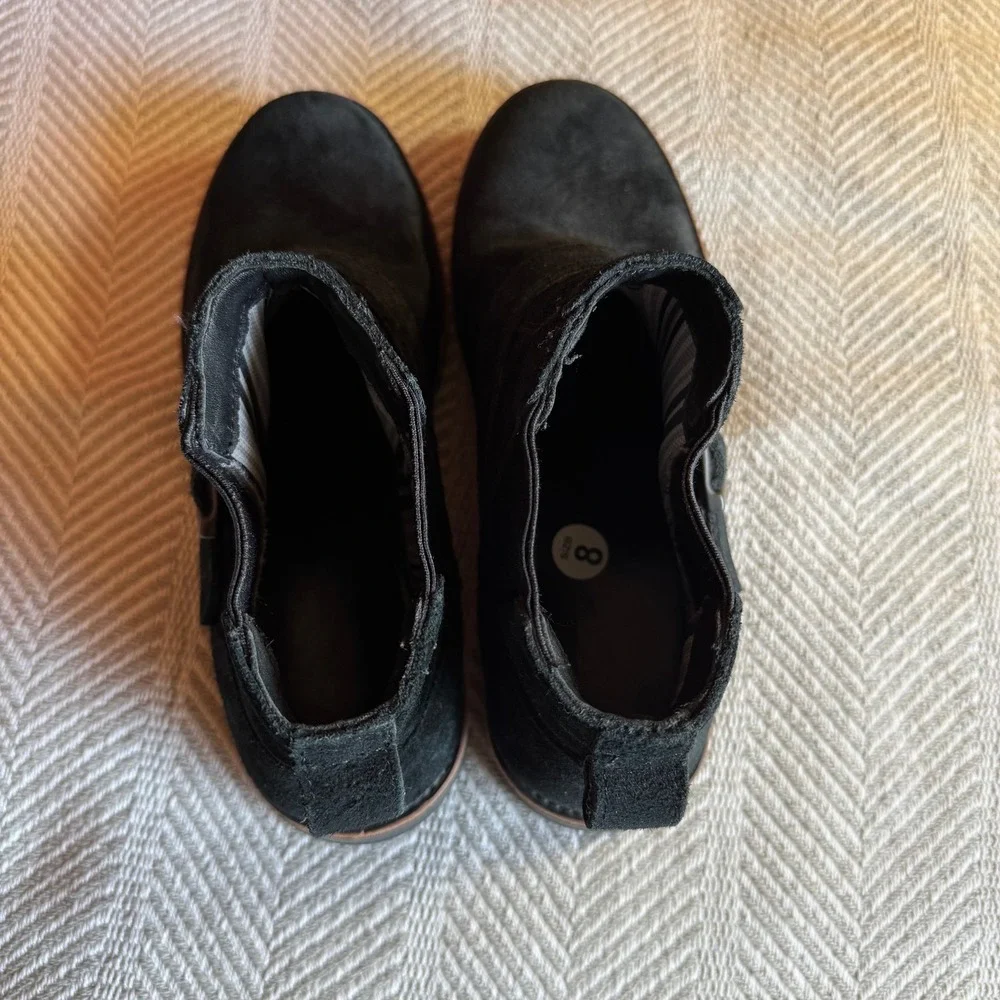 LL Bean Womens Black Suede Ankle Boots Buckle Chelsea Moto Booties 8M